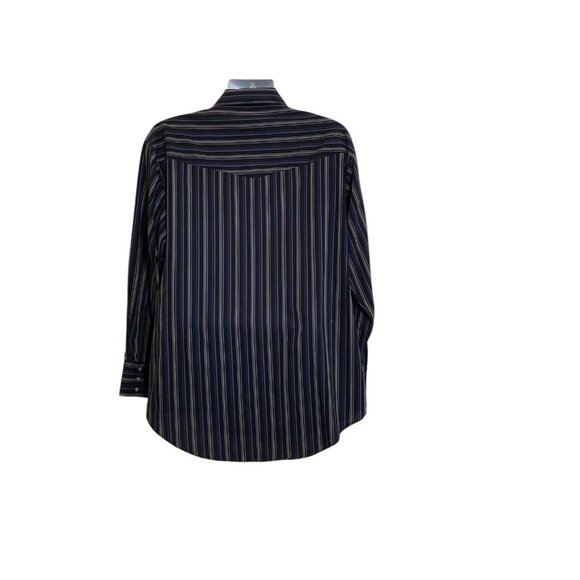 Plains Vintage Western Wear Shirt Mens XL Pearl Snap Black Blue Stripe LS - Picture 4 of 11